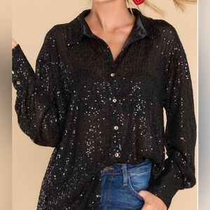 Black Glitter Button Up